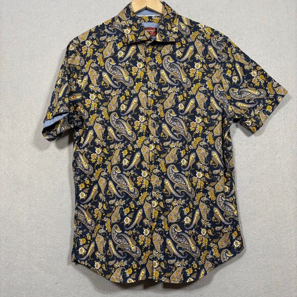 Consequence Mens Shirt M Paisley Black Yellow Blue Boho Retro Statement Casual - Picture 1 of 8